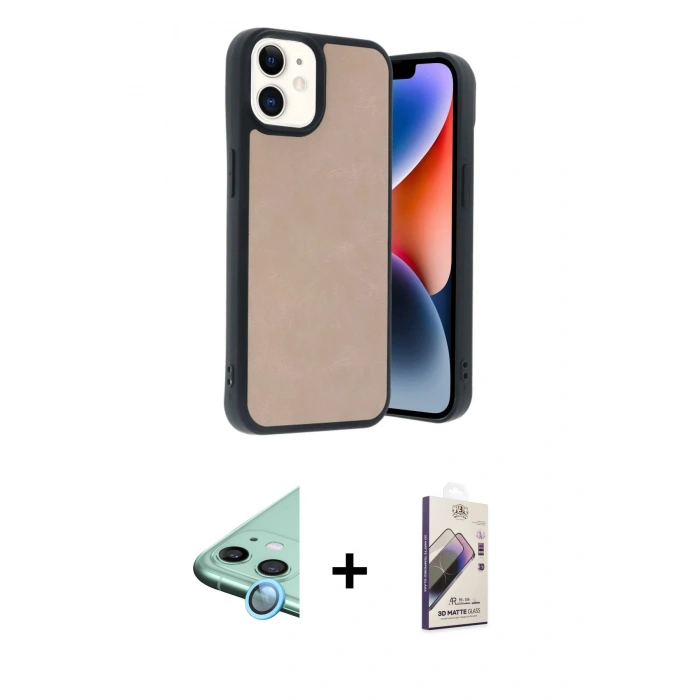 MARSİLYAN™- iPhone 11 Kılıf Kıvılcım Işık Serisi - Siyah Bilvis 3D Mat Cam Ekran Koruyucu + Raze Metal Kamera Lens - MI