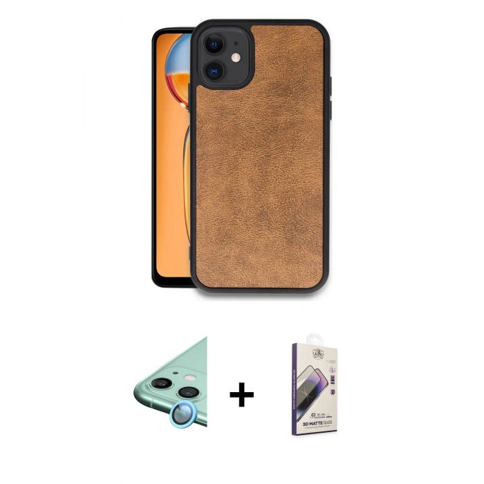 MARSİLYAN™- iPhone 11 Kılıf Kıvılcım Işık Serisi - Siyah Bilvis 3D Mat Cam Ekran Koruyucu + Raze Metal Kamera Lens - MI