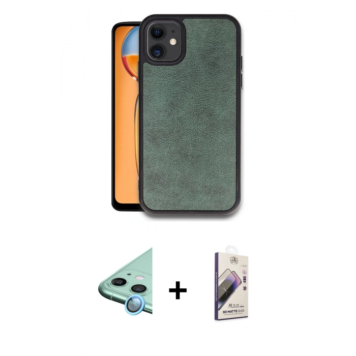 MARSİLYAN™- iPhone 11 Kılıf Kıvılcım Işık Serisi - Siyah Bilvis 3D Mat Cam Ekran Koruyucu + Raze Metal Kamera Lens - MI