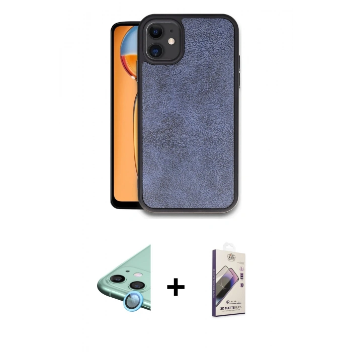 MARSİLYAN™- iPhone 11 Kılıf Kıvılcım Işık Serisi - Siyah Bilvis 3D Mat Cam Ekran Koruyucu + Raze Metal Kamera Lens - MI