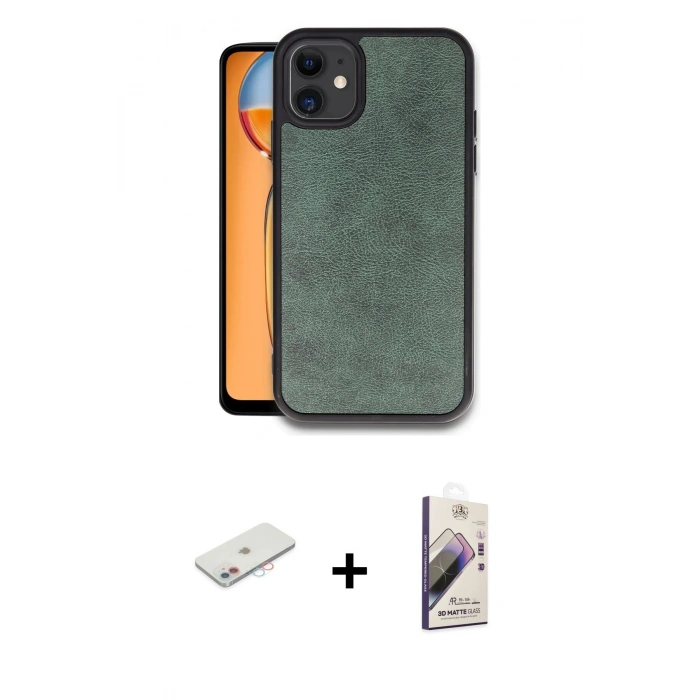 MARSİLYAN™- iPhone 11 Kılıf Kıvılcım Işık Serisi - Siyah Bilvis 3D Mat Cam Ekran Koruyucu + Renkli Kamera Lens Koruma Cam - PE
