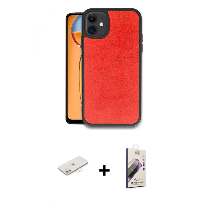 MARSİLYAN™- iPhone 11 Kılıf Kıvılcım Işık Serisi - Siyah Bilvis 3D Mat Cam Ekran Koruyucu + Renkli Kamera Lens Koruma Cam - SI