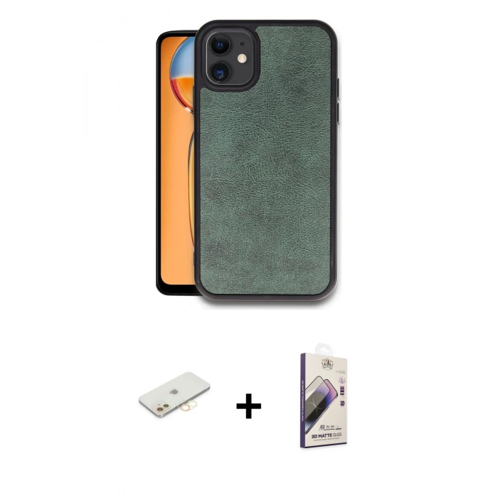 MARSİLYAN™- iPhone 11 Kılıf Kıvılcım Işık Serisi - Siyah Bilvis 3D Mat Cam Ekran Koruyucu + Renkli Kamera Lens Koruma Cam - SI