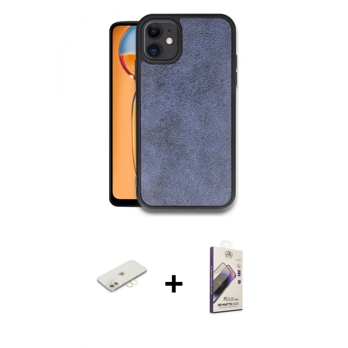 MARSİLYAN™- iPhone 11 Kılıf Kıvılcım Işık Serisi - Siyah Bilvis 3D Mat Cam Ekran Koruyucu + Renkli Kamera Lens Koruma Cam - SI