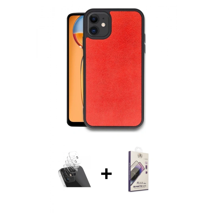 MARSİLYAN™- iPhone 11 Kılıf Kıvılcım Işık Serisi - Siyah Bilvis 3D Mat Cam Ekran Koruyucu + Kamera Lens Koruma Cam - SF