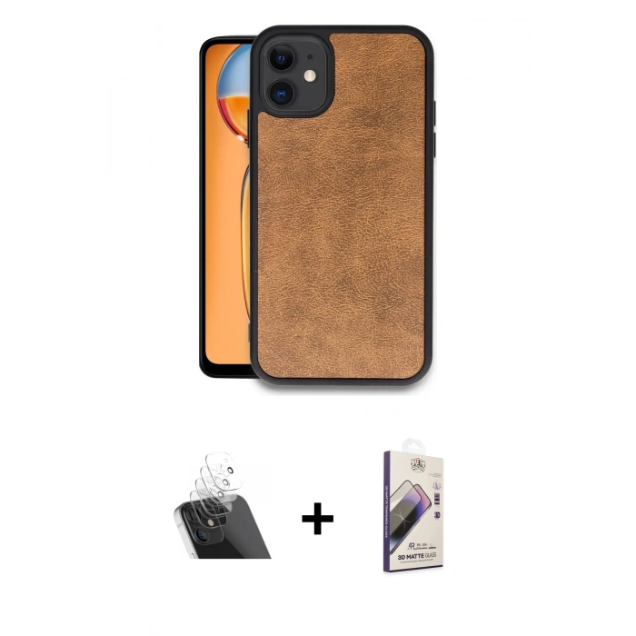 MARSİLYAN™- iPhone 11 Kılıf Kıvılcım Işık Serisi - Siyah Bilvis 3D Mat Cam Ekran Koruyucu + Kamera Lens Koruma Cam - SF
