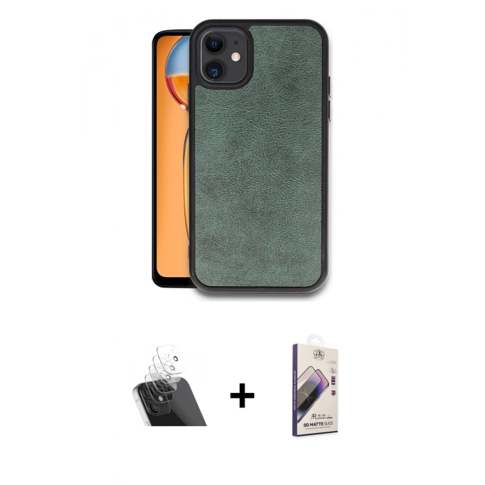 MARSİLYAN™- iPhone 11 Kılıf Kıvılcım Işık Serisi - Siyah Bilvis 3D Mat Cam Ekran Koruyucu + Kamera Lens Koruma Cam - SF