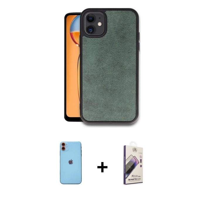 MARSİLYAN™- iPhone 11 Kılıf Kıvılcım Işık Serisi - Siyah Bilvis 3D Mat Cam Ekran Koruyucu + Neon Fosforlu Kamera Lens - TU