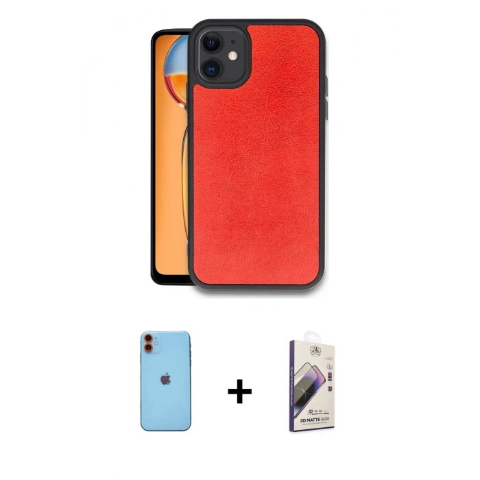 MARSİLYAN™- iPhone 11 Kılıf Kıvılcım Işık Serisi - Siyah Bilvis 3D Mat Cam Ekran Koruyucu + Neon Fosforlu Kamera Lens - TU