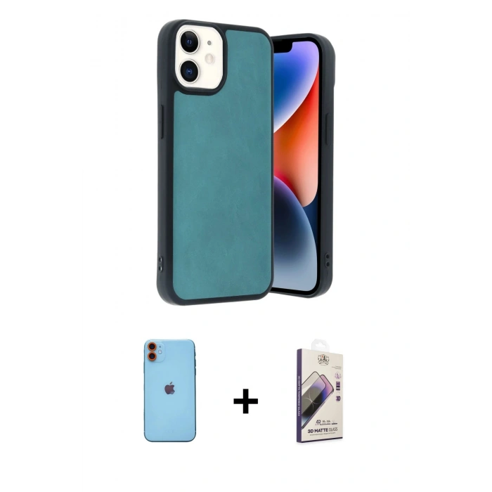 MARSİLYAN™- iPhone 11 Kılıf Kıvılcım Işık Serisi - Siyah Bilvis 3D Mat Cam Ekran Koruyucu + Neon Fosforlu Kamera Lens - TU