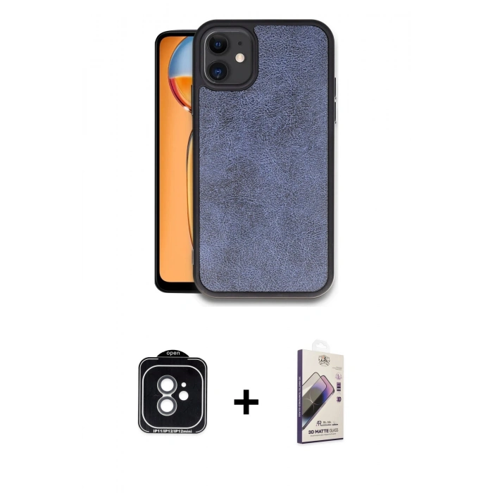 MARSİLYAN™- iPhone 11 Kılıf Kıvılcım Işık Serisi - Siyah Bilvis 3D Mat Cam Ekran Koruyucu + PVD Metal Kamera Lens - YL