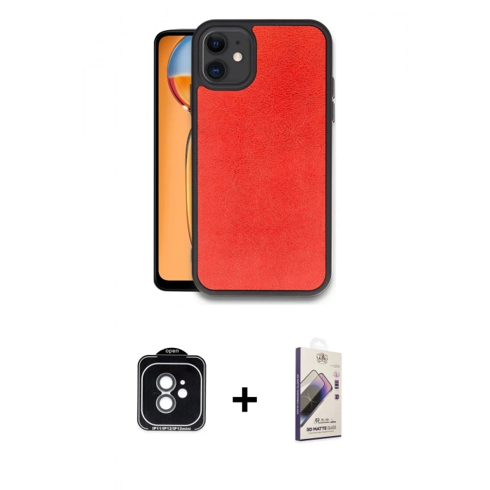 MARSİLYAN™- iPhone 11 Kılıf Kıvılcım Işık Serisi - Siyah Bilvis 3D Mat Cam Ekran Koruyucu + PVD Metal Kamera Lens - YL