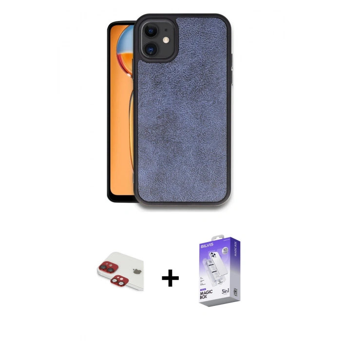 MARSİLYAN™- iPhone 11 Kılıf Kıvılcım Işık Serisi - Siyah Bilvis 5in1 3D Magic Cam Ekran Koruyucu + Kırmızı Pers Alüminyum Kamera Lens
