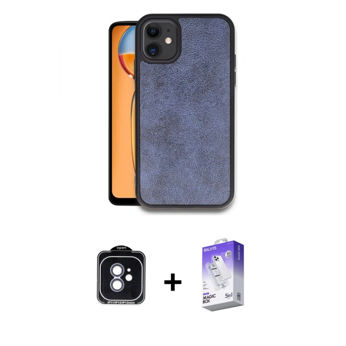 MARSİLYAN™- iPhone 11 Kılıf Kıvılcım Işık Serisi - Siyah Bilvis 5in1 3D Magic Cam Ekran Koruyucu + Mavi PVD Metal Kamera Lens