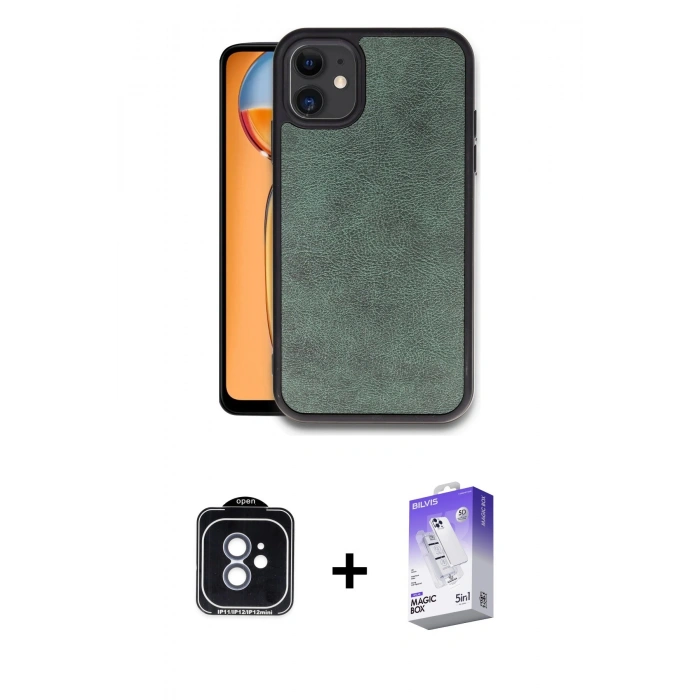 MARSİLYAN™- iPhone 11 Kılıf Kıvılcım Işık Serisi - Siyah Bilvis 5in1 3D Magic Cam Ekran Koruyucu + Mavi PVD Metal Kamera Lens