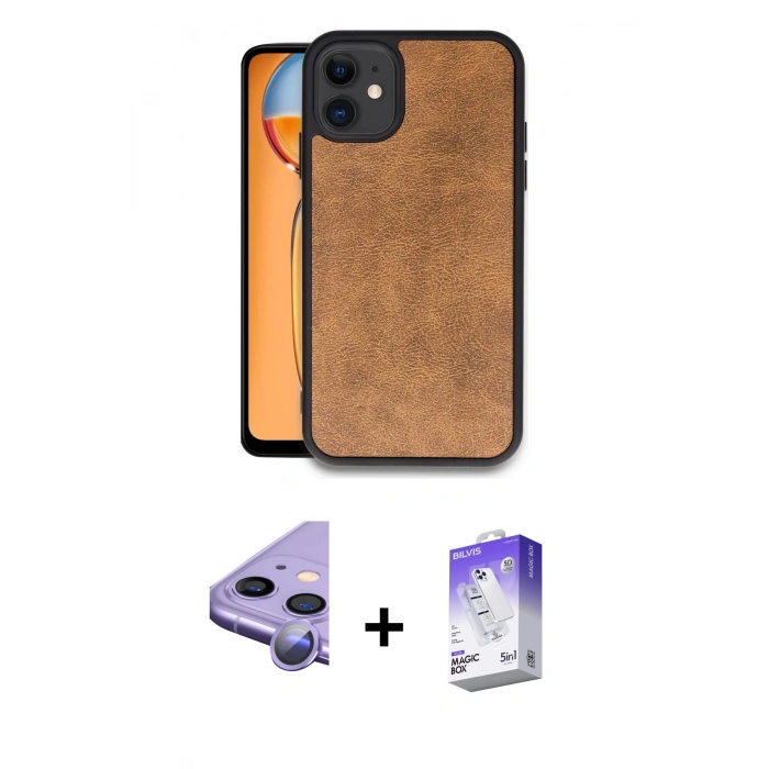 MARSİLYAN™- iPhone 11 Kılıf Kıvılcım Işık Serisi - Siyah Bilvis 5in1 3D Magic Cam Ekran Koruyucu + Raze Metal Kamera Lens - MR
