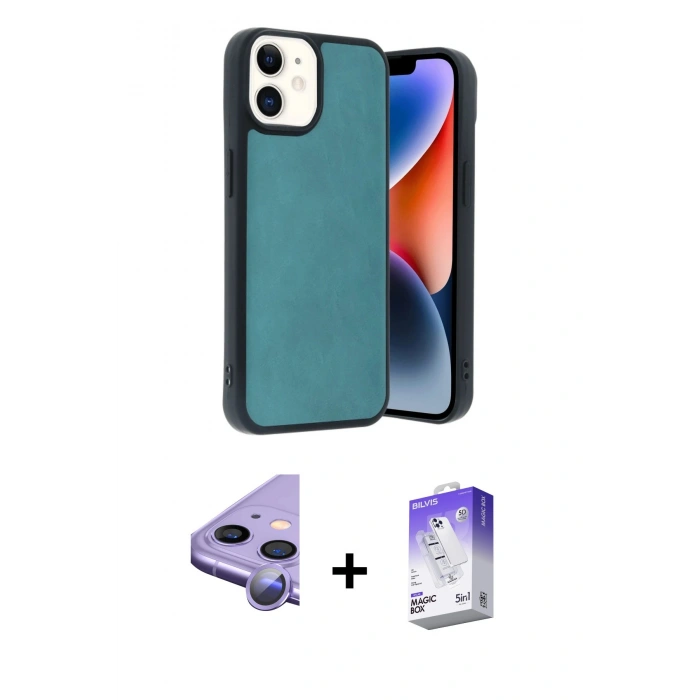 MARSİLYAN™- iPhone 11 Kılıf Kıvılcım Işık Serisi - Siyah Bilvis 5in1 3D Magic Cam Ekran Koruyucu + Raze Metal Kamera Lens - MR