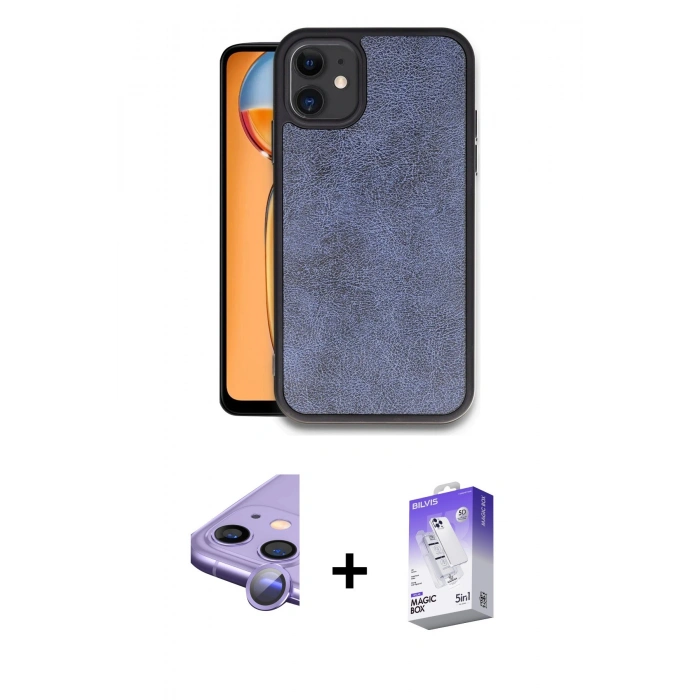 MARSİLYAN™- iPhone 11 Kılıf Kıvılcım Işık Serisi - Siyah Bilvis 5in1 3D Magic Cam Ekran Koruyucu + Raze Metal Kamera Lens - MR