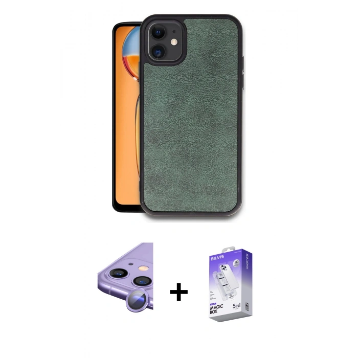 MARSİLYAN™- iPhone 11 Kılıf Kıvılcım Işık Serisi - Siyah Bilvis 5in1 3D Magic Cam Ekran Koruyucu + Raze Metal Kamera Lens - MR