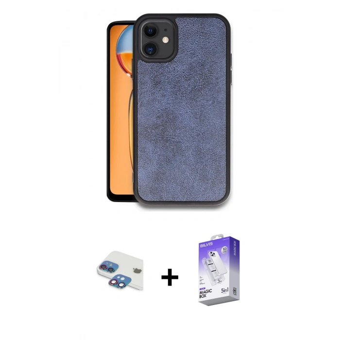 MARSİLYAN™- iPhone 11 Kılıf Kıvılcım Işık Serisi - Siyah Bilvis 5in1 3D Magic Cam Ekran Koruyucu + Pers Alüminyum Kamera Lens - GI