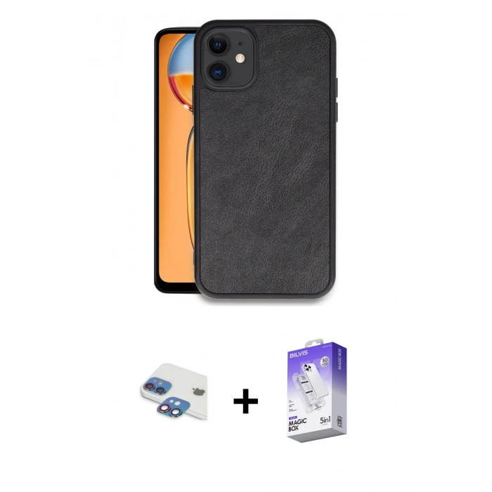MARSİLYAN™- iPhone 11 Kılıf Kıvılcım Işık Serisi - Siyah Bilvis 5in1 3D Magic Cam Ekran Koruyucu + Pers Alüminyum Kamera Lens - GI