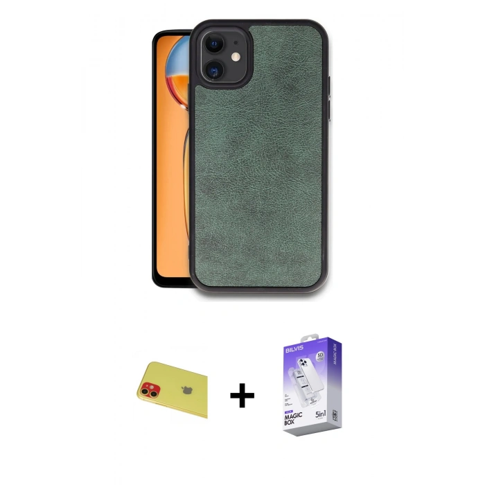 MARSİLYAN™- iPhone 11 Kılıf Kıvılcım Işık Serisi - Siyah Bilvis 5in1 3D Magic Cam Ekran Koruyucu + Rainbow Kamera Lens Koruma Cam - KI