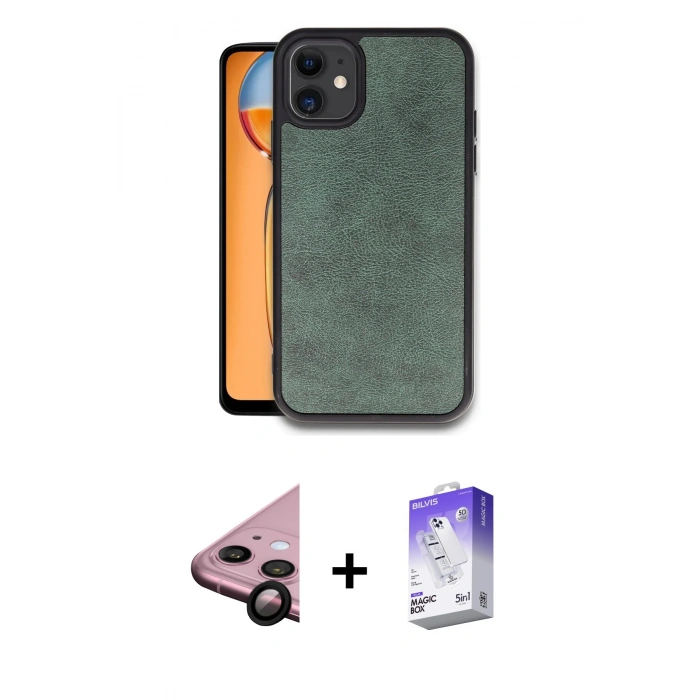 MARSİLYAN™- iPhone 11 Kılıf Kıvılcım Işık Serisi - Siyah Bilvis 5in1 3D Magic Cam Ekran Koruyucu + Raze Metal Kamera Lens - SH