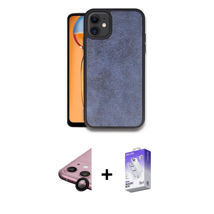 MARSİLYAN™- iPhone 11 Kılıf Kıvılcım Işık Serisi - Siyah Bilvis 5in1 3D Magic Cam Ekran Koruyucu + Raze Metal Kamera Lens - SH
