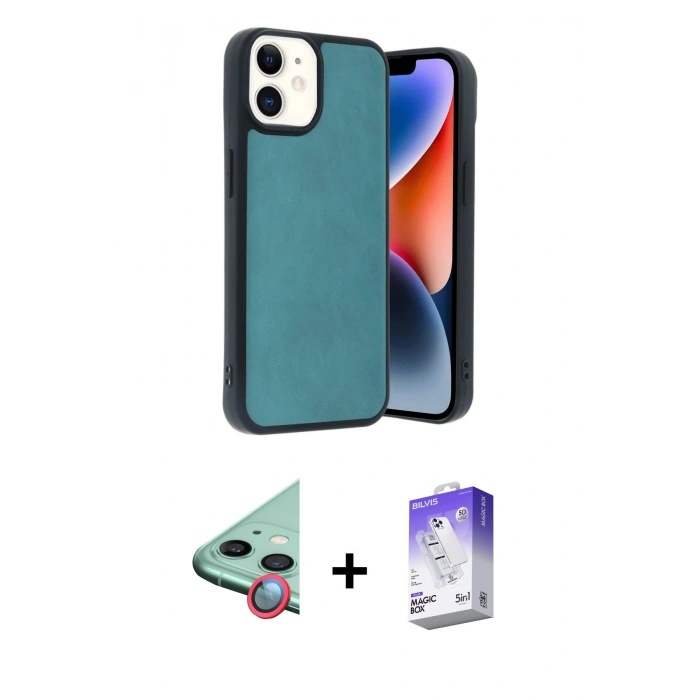 MARSİLYAN™- iPhone 11 Kılıf Kıvılcım Işık Serisi - Siyah Bilvis 5in1 3D Magic Cam Ekran Koruyucu + Raze Metal Kamera Lens - KI