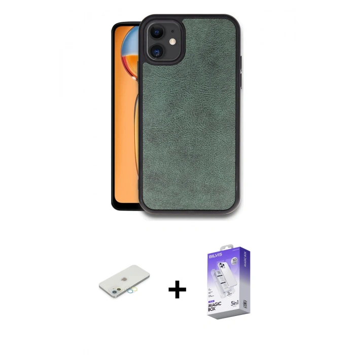 MARSİLYAN™- iPhone 11 Kılıf Kıvılcım Işık Serisi - Siyah Bilvis 5in1 3D Magic Cam Ekran Koruyucu + Renkli Kamera Lens Koruma Cam - SI
