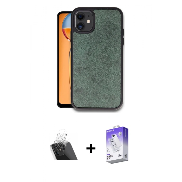 MARSİLYAN™- iPhone 11 Kılıf Kıvılcım Işık Serisi - Siyah Bilvis 5in1 3D Magic Cam Ekran Koruyucu + Kamera Lens Koruma Cam - SF