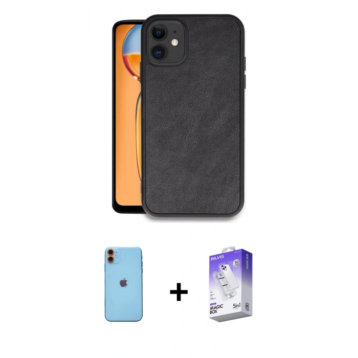 MARSİLYAN™- iPhone 11 Kılıf Kıvılcım Işık Serisi - Siyah Bilvis 5in1 3D Magic Cam Ekran Koruyucu + Neon Fosforlu Kamera Lens - TU