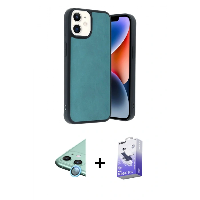 MARSİLYAN™- iPhone 11 Kılıf Kıvılcım Işık Serisi - Siyah Bilvis 5in1 5D Magic Hayalet Cam Ekran Koruyucu + Raze Metal Kamera Lens - MI