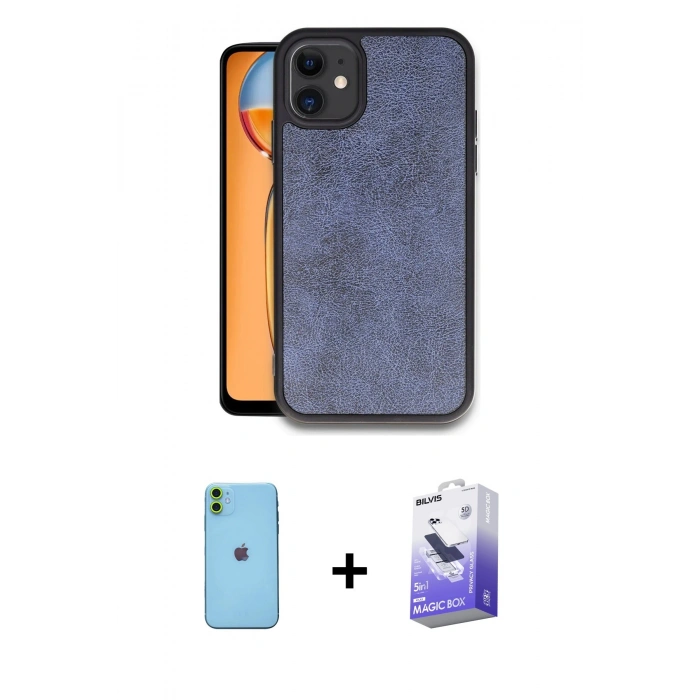 MARSİLYAN™- iPhone 11 Kılıf Kıvılcım Işık Serisi - Siyah Bilvis 5in1 5D Magic Hayalet Cam Ekran Koruyucu + Neon Fosforlu Kamera Lens - YL