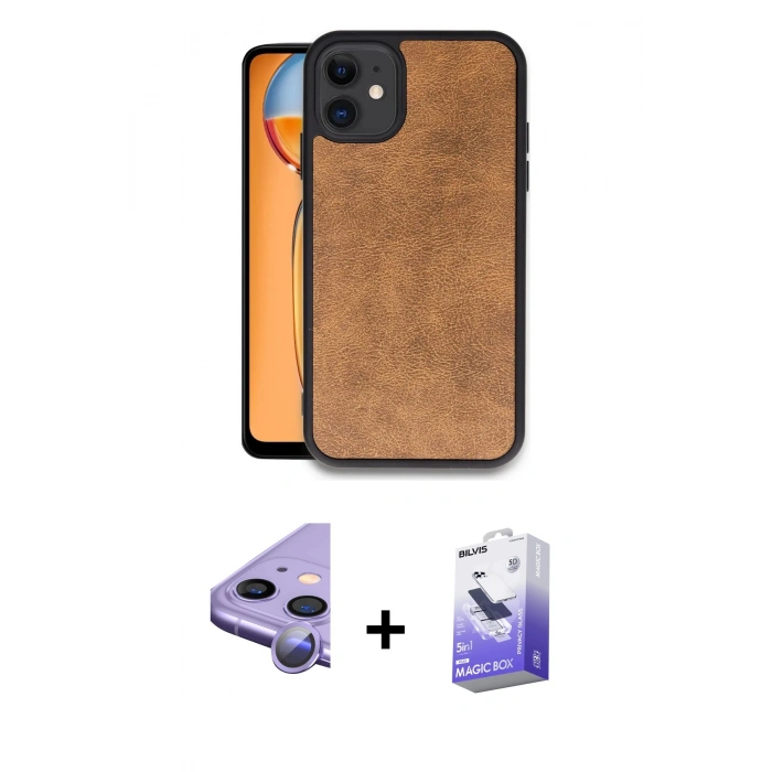 MARSİLYAN™- iPhone 11 Kılıf Kıvılcım Işık Serisi - Siyah Bilvis 5in1 5D Magic Hayalet Cam Ekran Koruyucu + Raze Metal Kamera Lens - MR
