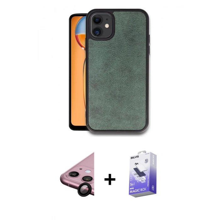 MARSİLYAN™- iPhone 11 Kılıf Kıvılcım Işık Serisi - Siyah Bilvis 5in1 5D Magic Hayalet Cam Ekran Koruyucu + Raze Metal Kamera Lens - SH