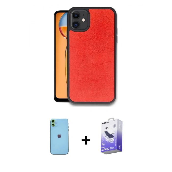 MARSİLYAN™- iPhone 11 Kılıf Kıvılcım Işık Serisi - Siyah Bilvis 5in1 5D Magic Hayalet Cam Ekran Koruyucu + Neon Fosforlu Kamera Lens - YL