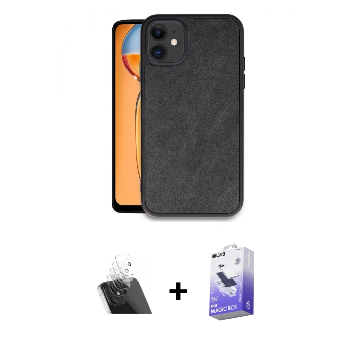 MARSİLYAN™- iPhone 11 Kılıf Kıvılcım Işık Serisi - Siyah Bilvis 5in1 5D Magic Hayalet Cam Ekran Koruyucu + Kamera Lens Koruma Cam - SF