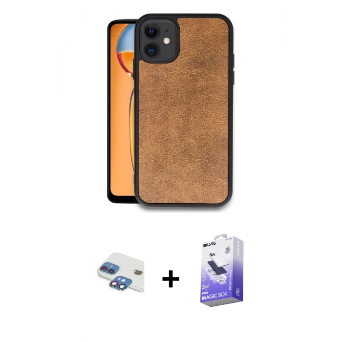MARSİLYAN™- iPhone 11 Kılıf Kıvılcım Işık Serisi - Siyah Bilvis 5in1 5D Magic Hayalet Cam Ekran Koruyucu + Pers Alüminyum Kamera Lens - GI