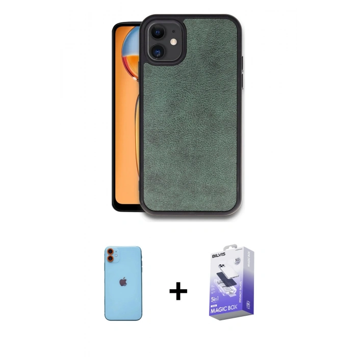 MARSİLYAN™- iPhone 11 Kılıf Kıvılcım Işık Serisi - Siyah Bilvis 5in1 5D Magic Hayalet Cam Ekran Koruyucu + Neon Fosforlu Kamera Lens - TU
