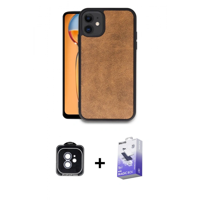 MARSİLYAN™- iPhone 11 Kılıf Kıvılcım Işık Serisi - Siyah Bilvis 5in1 5D Magic Hayalet Cam Ekran Koruyucu + PVD Metal Kamera Lens - MI