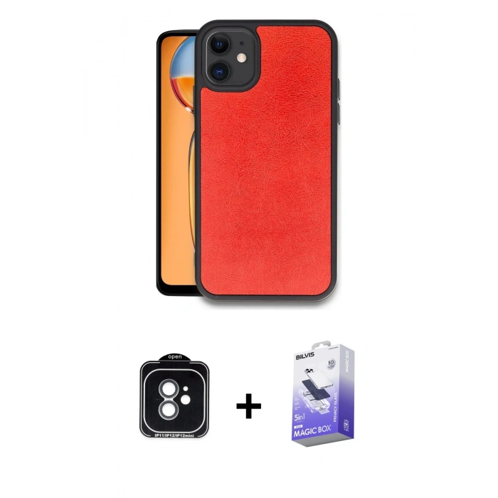 MARSİLYAN™- iPhone 11 Kılıf Kıvılcım Işık Serisi - Siyah Bilvis 5in1 5D Magic Hayalet Cam Ekran Koruyucu + PVD Metal Kamera Lens - YL