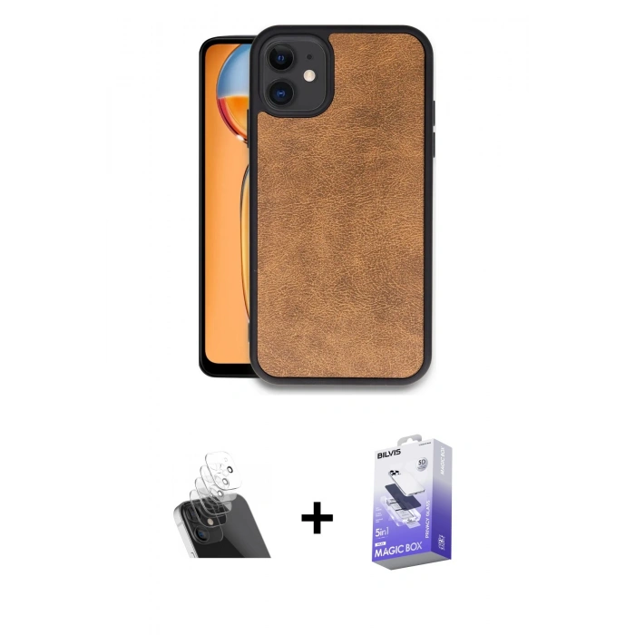 MARSİLYAN™- iPhone 11 Kılıf Kıvılcım Işık Serisi - Siyah Bilvis 5in1 5D Magic Hayalet Cam Ekran Koruyucu + Kamera Lens Koruma Cam - SF