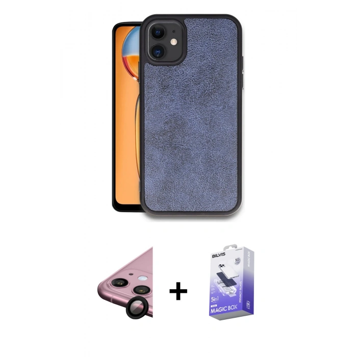MARSİLYAN™- iPhone 11 Kılıf Kıvılcım Işık Serisi - Siyah Bilvis 5in1 5D Magic Hayalet Cam Ekran Koruyucu + Raze Metal Kamera Lens - SH