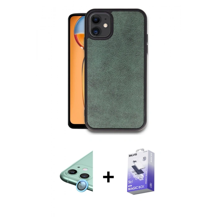 MARSİLYAN™- iPhone 11 Kılıf Kıvılcım Işık Serisi - Siyah Bilvis 5in1 5D Magic Hayalet Cam Ekran Koruyucu + Raze Metal Kamera Lens - MI