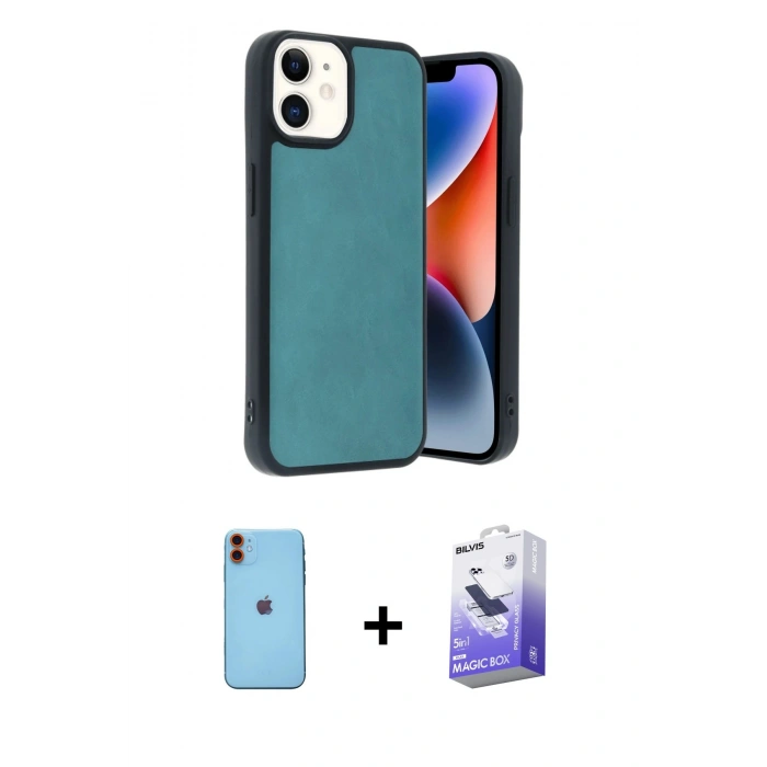 MARSİLYAN™- iPhone 11 Kılıf Kıvılcım Işık Serisi - Siyah Bilvis 5in1 5D Magic Hayalet Cam Ekran Koruyucu + Neon Fosforlu Kamera Lens - TU