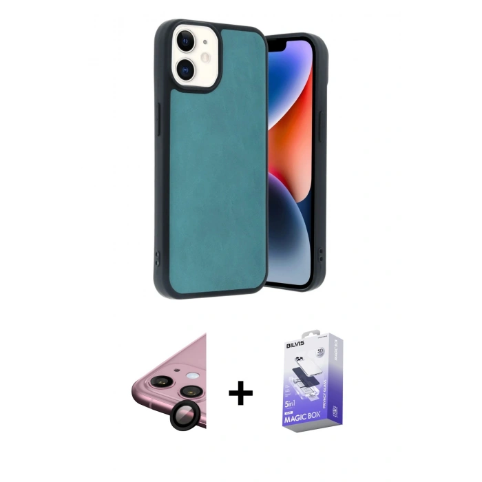 MARSİLYAN™- iPhone 11 Kılıf Kıvılcım Işık Serisi - Siyah Bilvis 5in1 5D Magic Hayalet Cam Ekran Koruyucu + Raze Metal Kamera Lens - SH