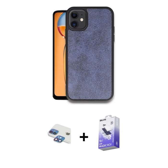MARSİLYAN™- iPhone 11 Kılıf Kıvılcım Işık Serisi - Siyah Bilvis 5in1 5D Magic Hayalet Cam Ekran Koruyucu + Pers Alüminyum Kamera Lens - GI