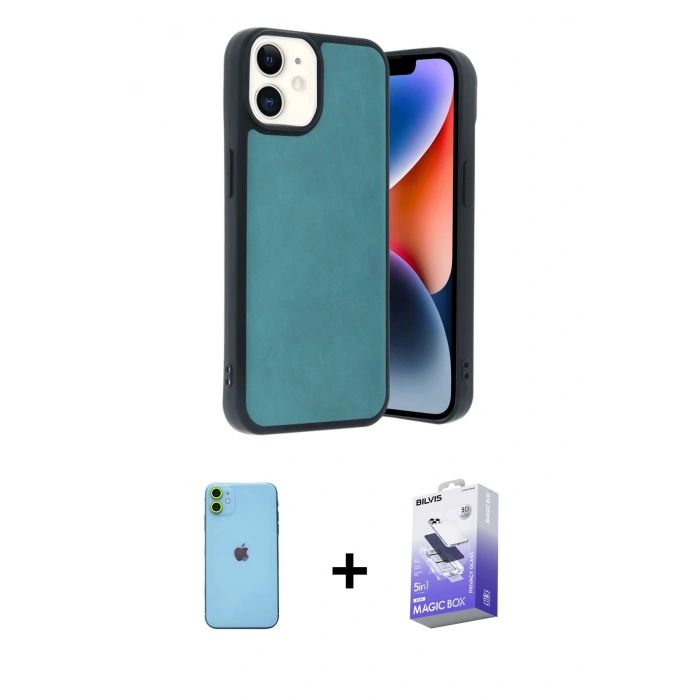 MARSİLYAN™- iPhone 11 Kılıf Kıvılcım Işık Serisi - Siyah Bilvis 5in1 5D Magic Hayalet Cam Ekran Koruyucu + Neon Fosforlu Kamera Lens - YL