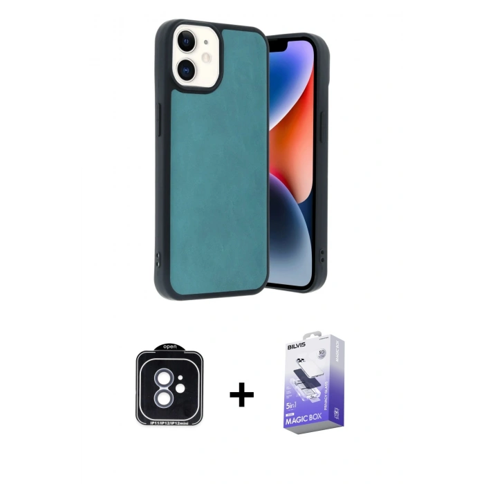 MARSİLYAN™- iPhone 11 Kılıf Kıvılcım Işık Serisi - Siyah Bilvis 5in1 5D Magic Hayalet Cam Ekran Koruyucu + PVD Metal Kamera Lens - MI